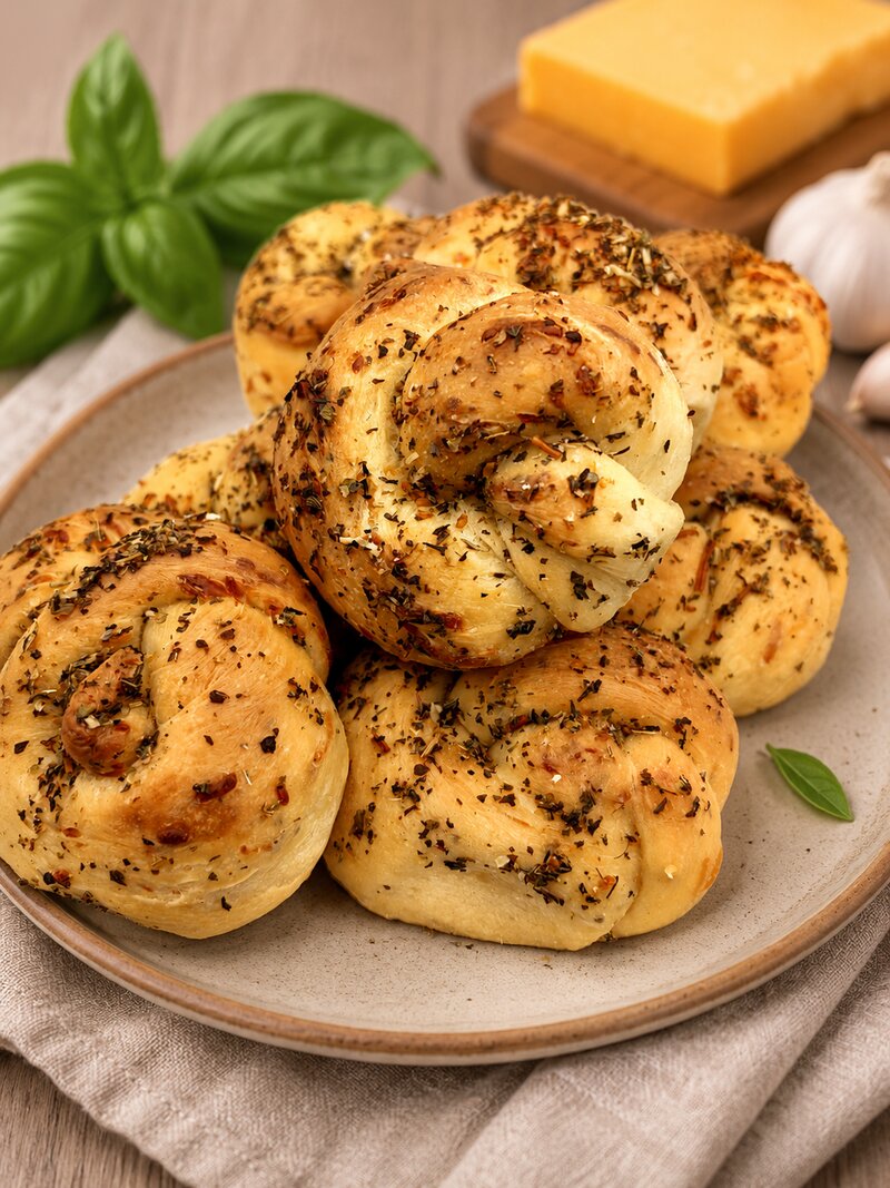 Garlic Cheddar Basil Sourdough Knots