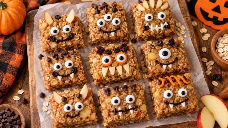 Monster Apple Oat Bars for Kids | Easy Halloween Snack Bake