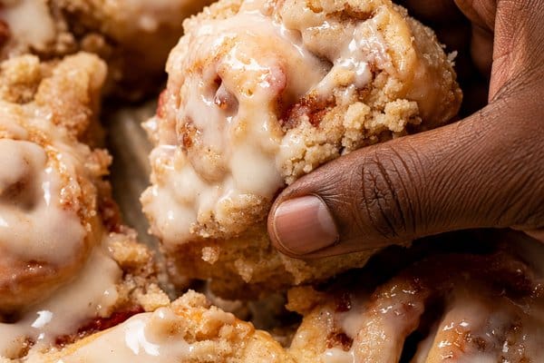 Sourdough Brown Butter Peach Cobbler Cinnamon Rolls