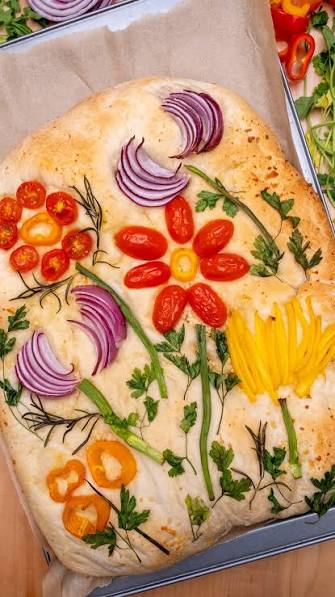 Summer Garden Focaccia - finished bread